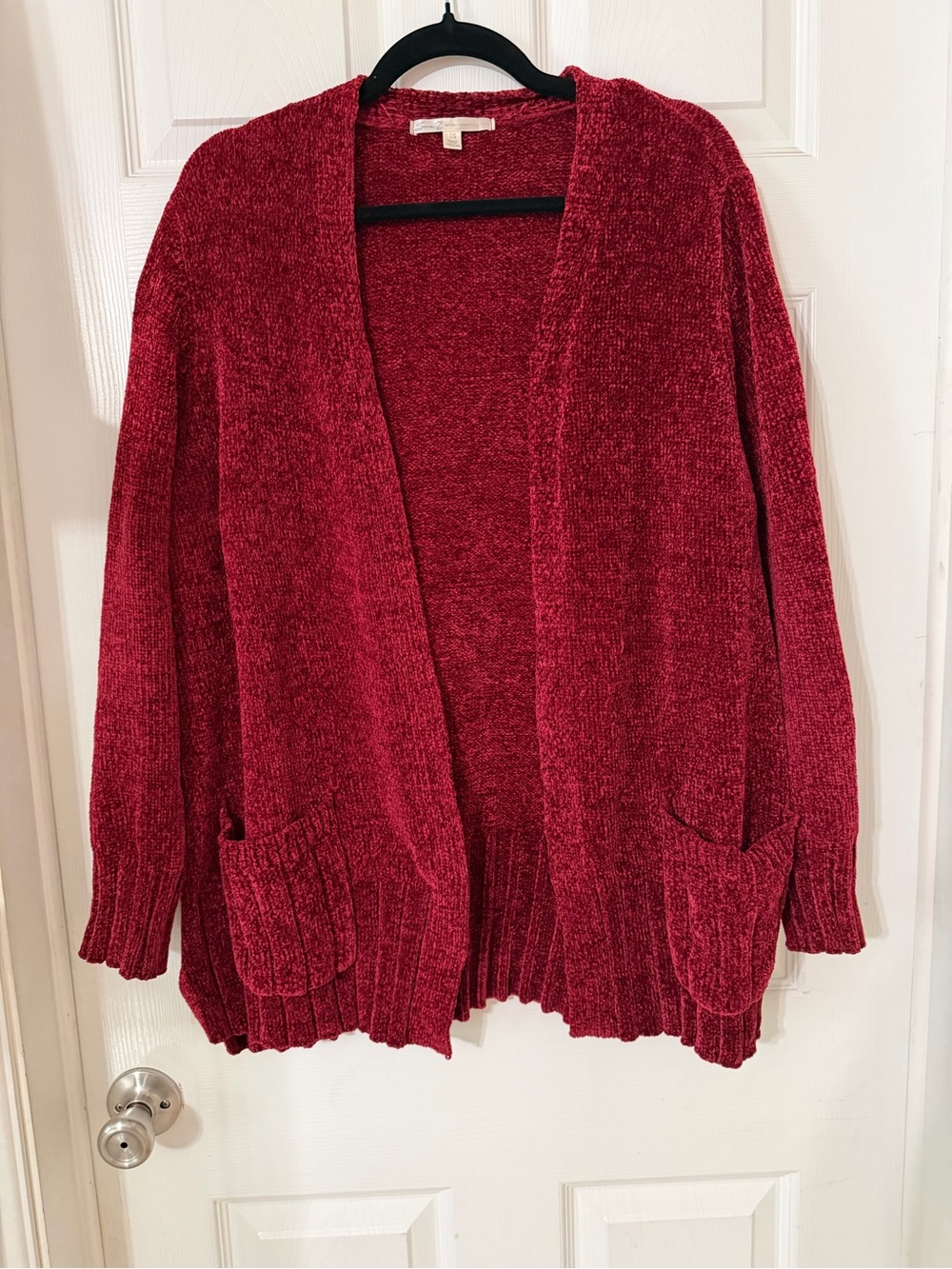 Seven7 Chenille Open-Front Cardigan in Deep Red